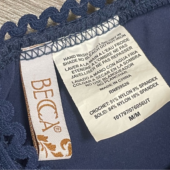 Becca by Rebecca Virture Women's Illusion HIgh Neck Swimsuit Navy Blue Sz M - Picture 9 of 9